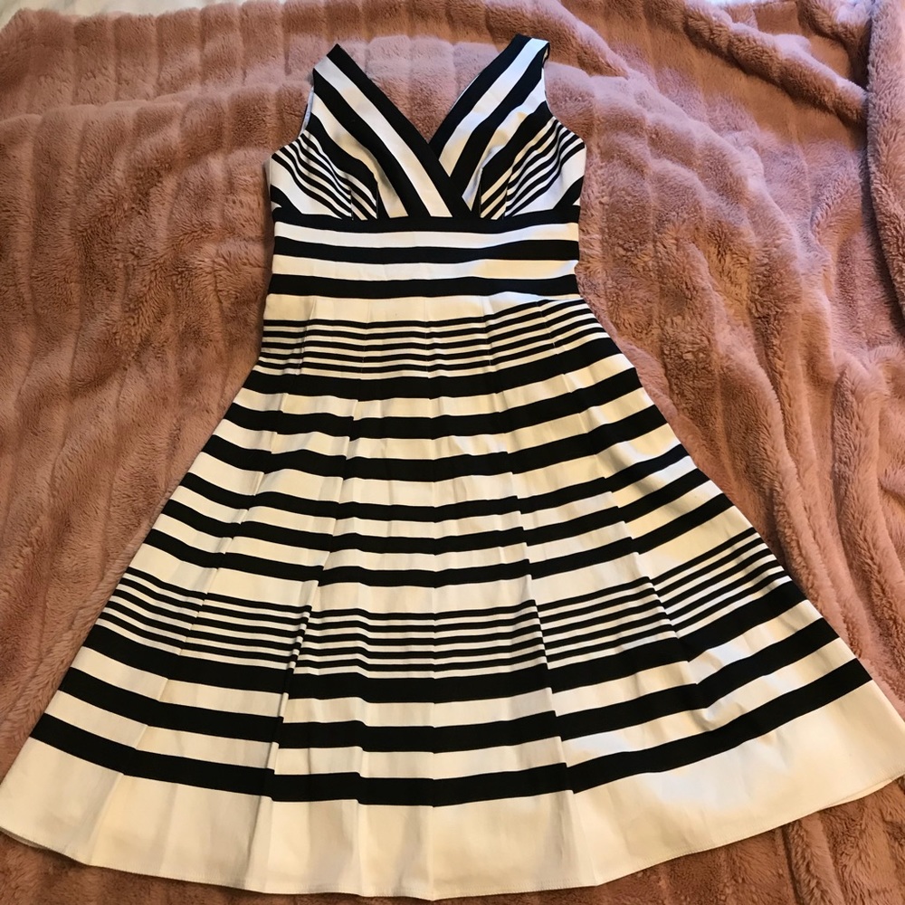 WHBM B&W Striped Fit and Flare Dress